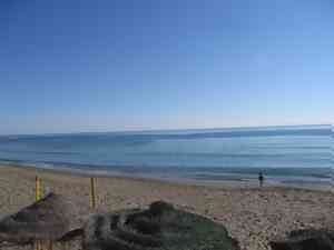 View along the Benalmadena promenade with blue sky on Christmas.